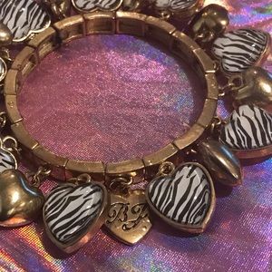 Zebra heart hologram stretch bracelet Betsey Johnson vintage y2k 90’s zoo mob